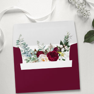 Burgundy Watercolor Floral Greenery Wedding Envelope