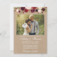 Burgundy Watercolor Floral Kraft Photo Wedding