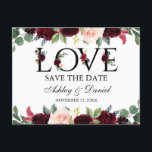 Burgundy Watercolor Floral Love Save The Date Announcement Postcard<br><div class="desc">Watercolor Burgundy Floral Love Save The Date Postcard</div>