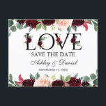 Burgundy Watercolor Floral Love Save The Date Announcement Postcard<br><div class="desc">Watercolor Burgundy Floral Love Save The Date Postcard</div>