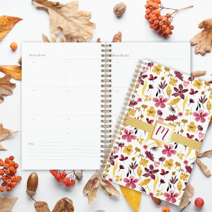 Burgundy Watercolor Floral Monogram Planner