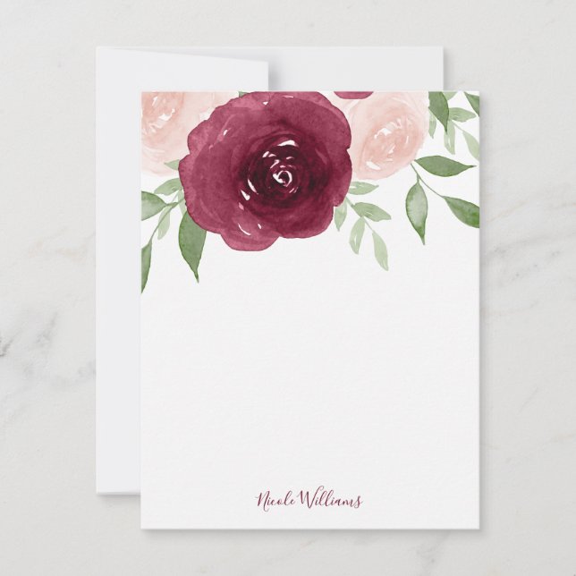 Burgundy Watercolor Floral Personalised Card (Front)