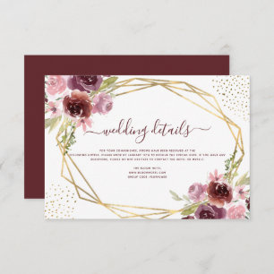 Burgundy Watercolor Floral Wedding Details Invitation