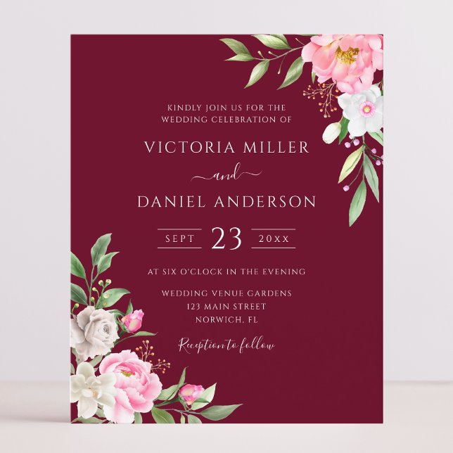 Burgundy Watercolor Floral Wedding Invitation (Creator Uploaded)