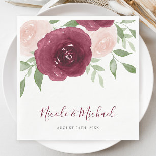 Burgundy Watercolor Floral Wedding Napkin