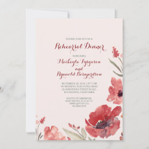 Burgundy Watercolor Florals Cute Rehearsal Dinner Invitation