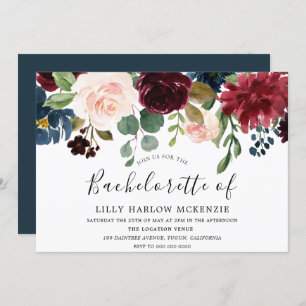 Burgundy Watercolor Flowers Bachelorette Party Invitation