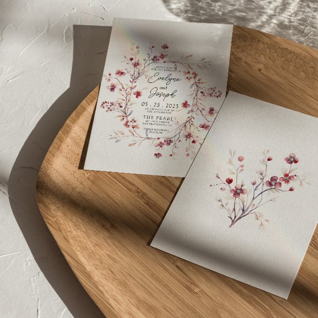 Burgundy Watercolor Flowers Boho Modern Wedding    Invitation (Creator Uploaded)