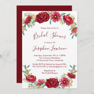 Burgundy Watercolor Flowers Bridal Shower Invitation