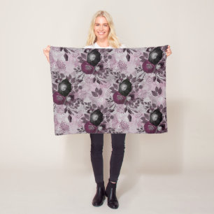 Burgundy watercolor flowers.  fleece blanket