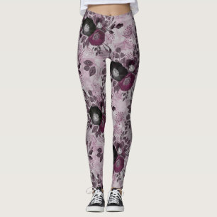 Burgundy watercolor flowers.  leggings