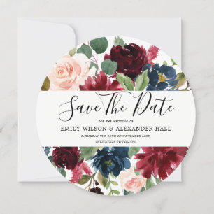 Burgundy Watercolor Flowers Modern Wedding Save The Date