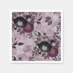 Burgundy watercolor flowers. napkin