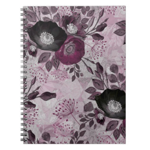 Burgundy watercolor flowers. notebook