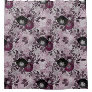 Burgundy watercolor flowers.  shower curtain