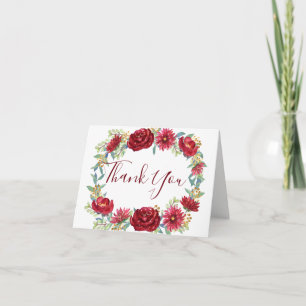 Burgundy Watercolor Flowers Thank You Card