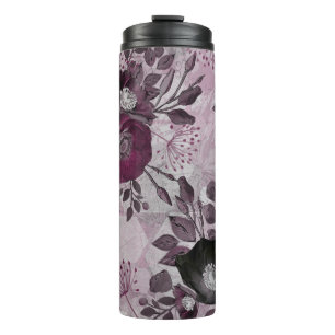 Burgundy watercolor flowers.  thermal tumbler