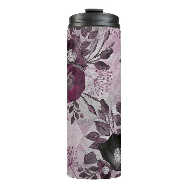 Burgundy watercolor flowers.  thermal tumbler (Front)