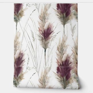 Burgundy Watercolor Fluffy Grasses Wallpaper