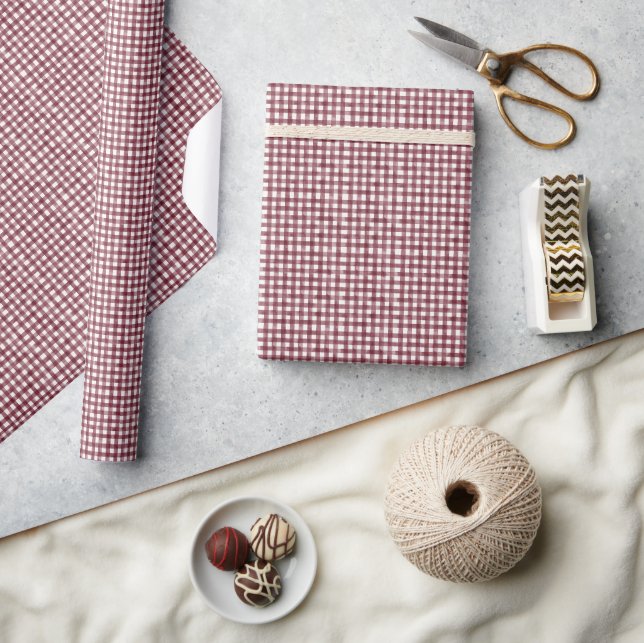 Burgundy Watercolor Gingham Wrapping Paper (Crafts)