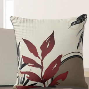 Burgundy Watercolor Leaves Ivory Cushion