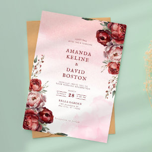 Burgundy Watercolor Peony Wedding Invitation