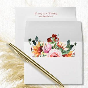Burgundy Watercolor Sunflower Floral Address Envelope