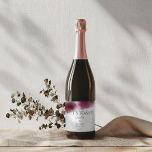 Burgundy Watercolor Wedding - Elegant  Sparkling Wine Label