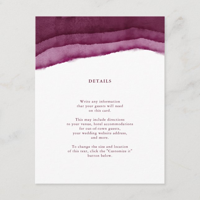 Burgundy Watercolor Wedding Insert / Directions (Front)