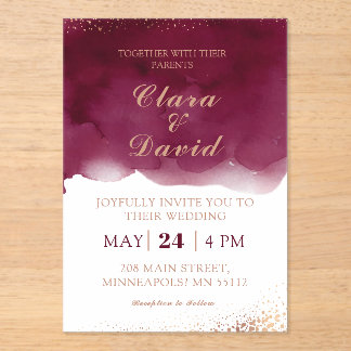 Burgundy Watercolor Wedding Invitation