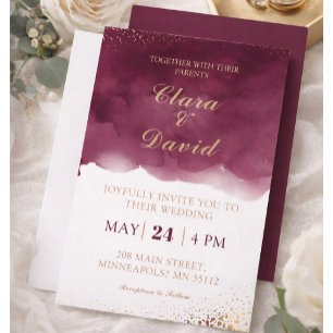 Burgundy Watercolor Wedding Invitation