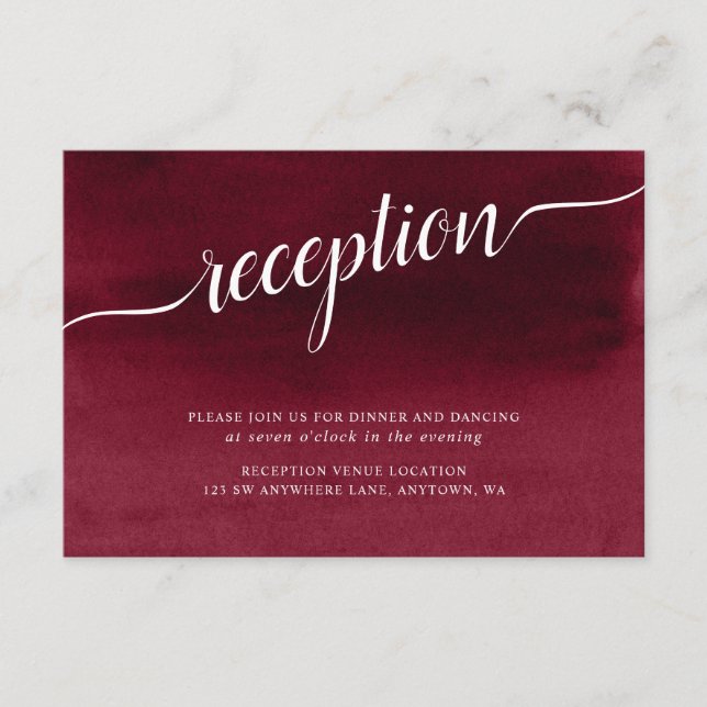 Burgundy Watercolor Wedding Reception Enclosure Card (Front)