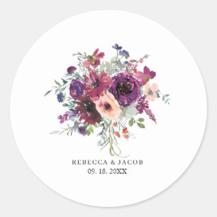 Burgundy Watercolor Wildflowers Boho Wedding Classic Round Sticker