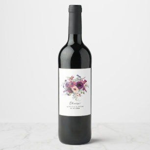Burgundy Watercolor Wildflowers Boho Wedding Wine Label