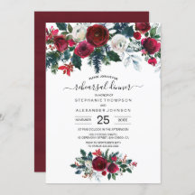 Burgundy Watercolor Winter Flowers Wedding