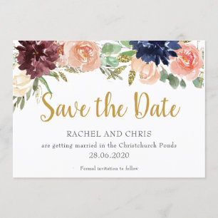 Burgundy Watercolour Fall Wedding Save The Date Invitation