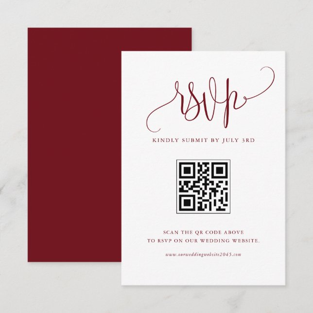 Burgundy We Do Modern Calligraphy Wedding QR Code RSVP Card (Front/Back)