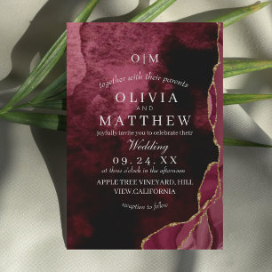 Burgundy Wedding Agate & Gold Royal Wedding Bordo Invitation