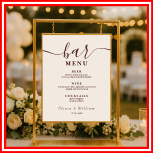Burgundy Wedding Bar Menu  Poster