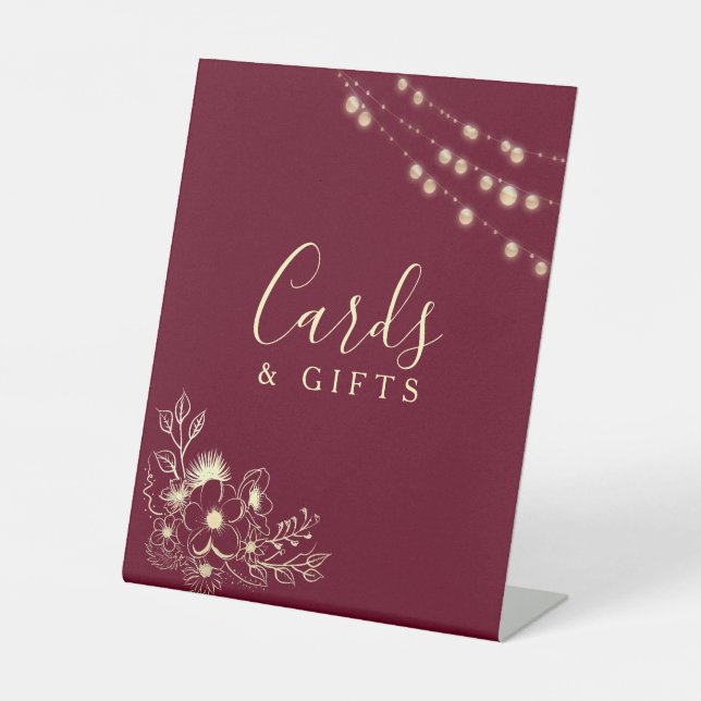 Burgundy Wedding Cards Gifts Sign (Front)