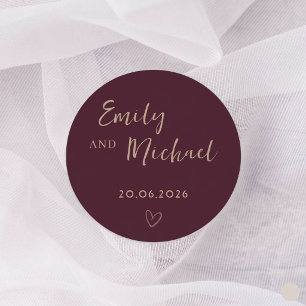 Burgundy Wedding Circle Sticker Names Date