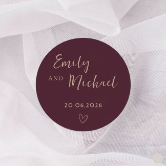 Burgundy Wedding Circle Sticker Names Date