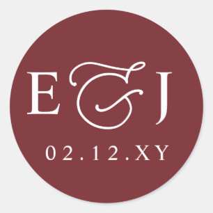 Burgundy Wedding Classic Round Sticker