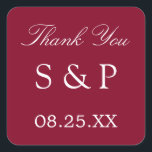 Burgundy Wedding Favour Thank You Sticker<br><div class="desc">Burgundy Wedding Favour Thank You Sticker,  please personalise with initials of the couple and the date of the wedding,  using the online personalisation template before ordering.</div>