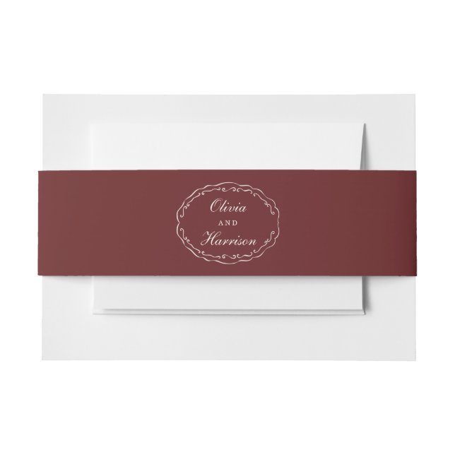 Burgundy Wedding Invitation Belly Band (Front Example)
