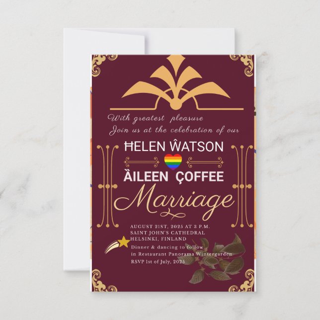 Burgundy Wedding Invitation Card (Front)