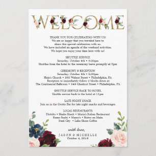 Burgundy Wedding Itinerary - Bachelorette Welcome Programme