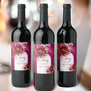 Burgundy wedding maroon flowers modern arch wine label