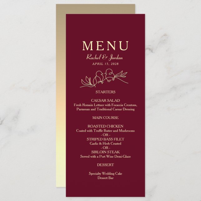 Burgundy Wedding  Menu (Front/Back)