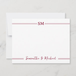 Burgundy Wedding Monogram Initials Couple Name Card